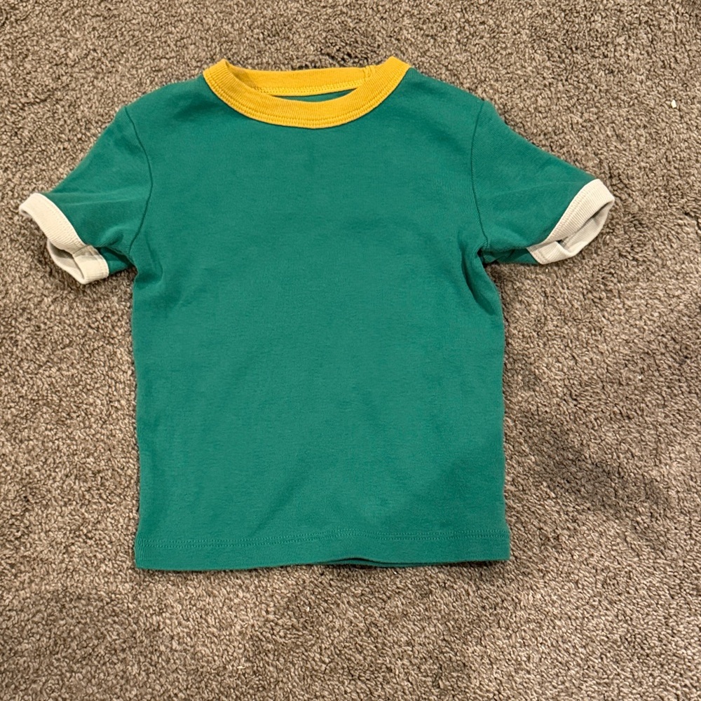 Fin and Vince green Short-Sleeve Kids Ringer Tee with Yellow Neck and Cream